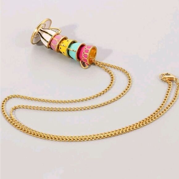 Adorable Hand Painted Enamel Teacups Stacked Necklace - Picture 4 of 4